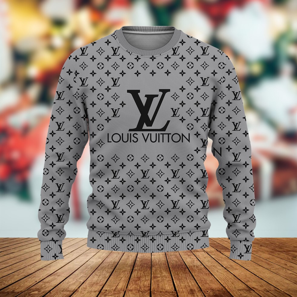 Louis Vuitton LV Black Logo Grey Luxury Brand Premium Sweatshirt Sweater Fashion Style Special Collection Outfits For Men Women