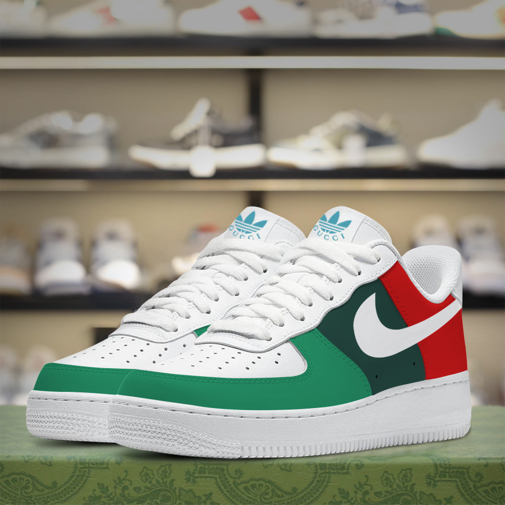 Gucci Nike Red Green Luxury Brand Air Force 1 Sneakers Premium Style Shoes Limited Fashion Collection For Men Women