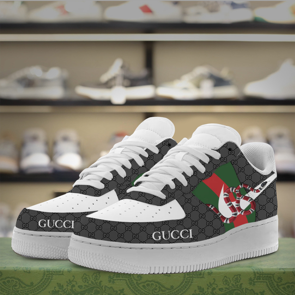 Gucci Nike Snake Grey Luxury Brand Air Force 1 Sneakers Premium Style Shoes Limited Fashion Collection For Men Women