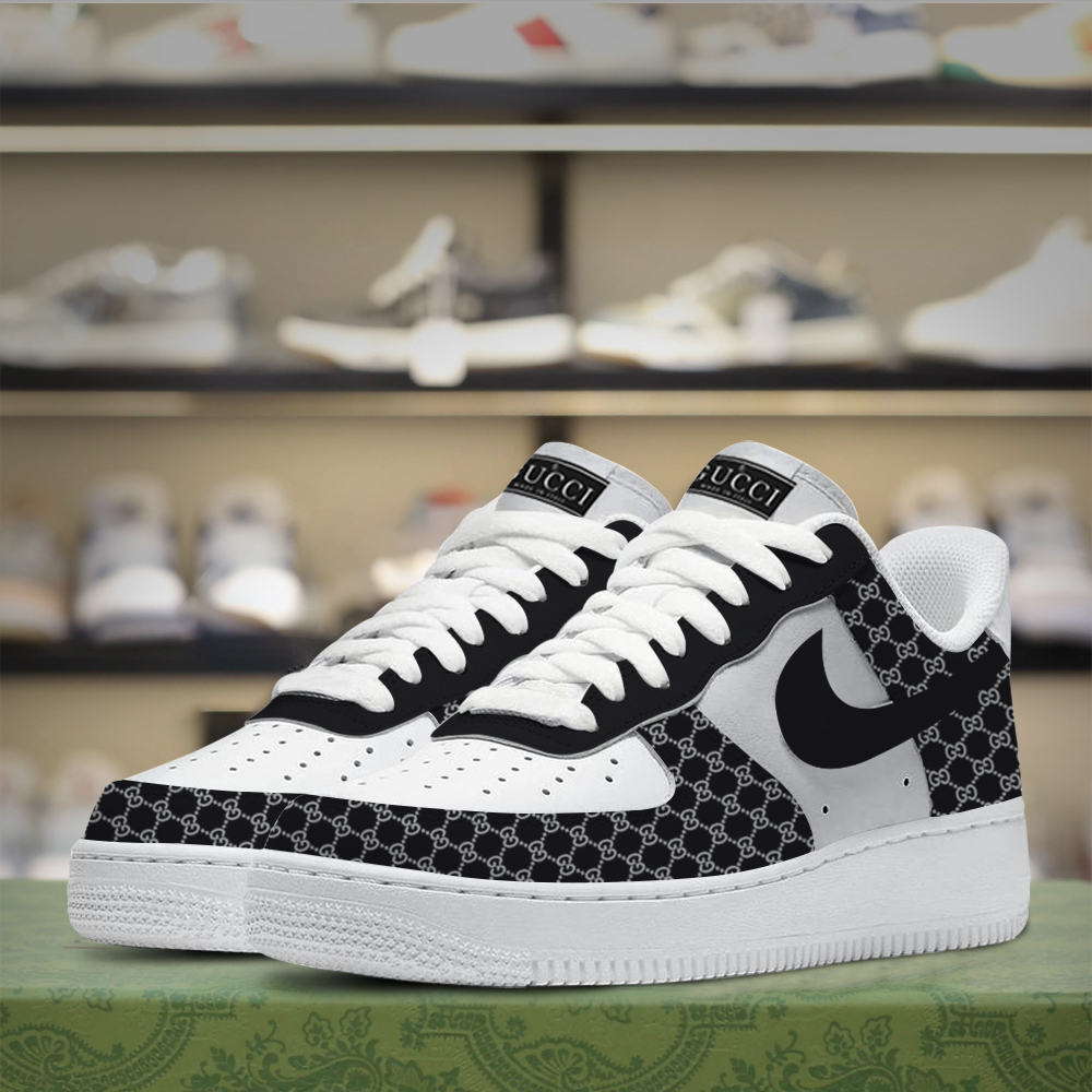 Gucci Nike Black White Luxury Brand Air Force 1 Sneakers Premium Style Shoes Limited Fashion Collection For Men Women