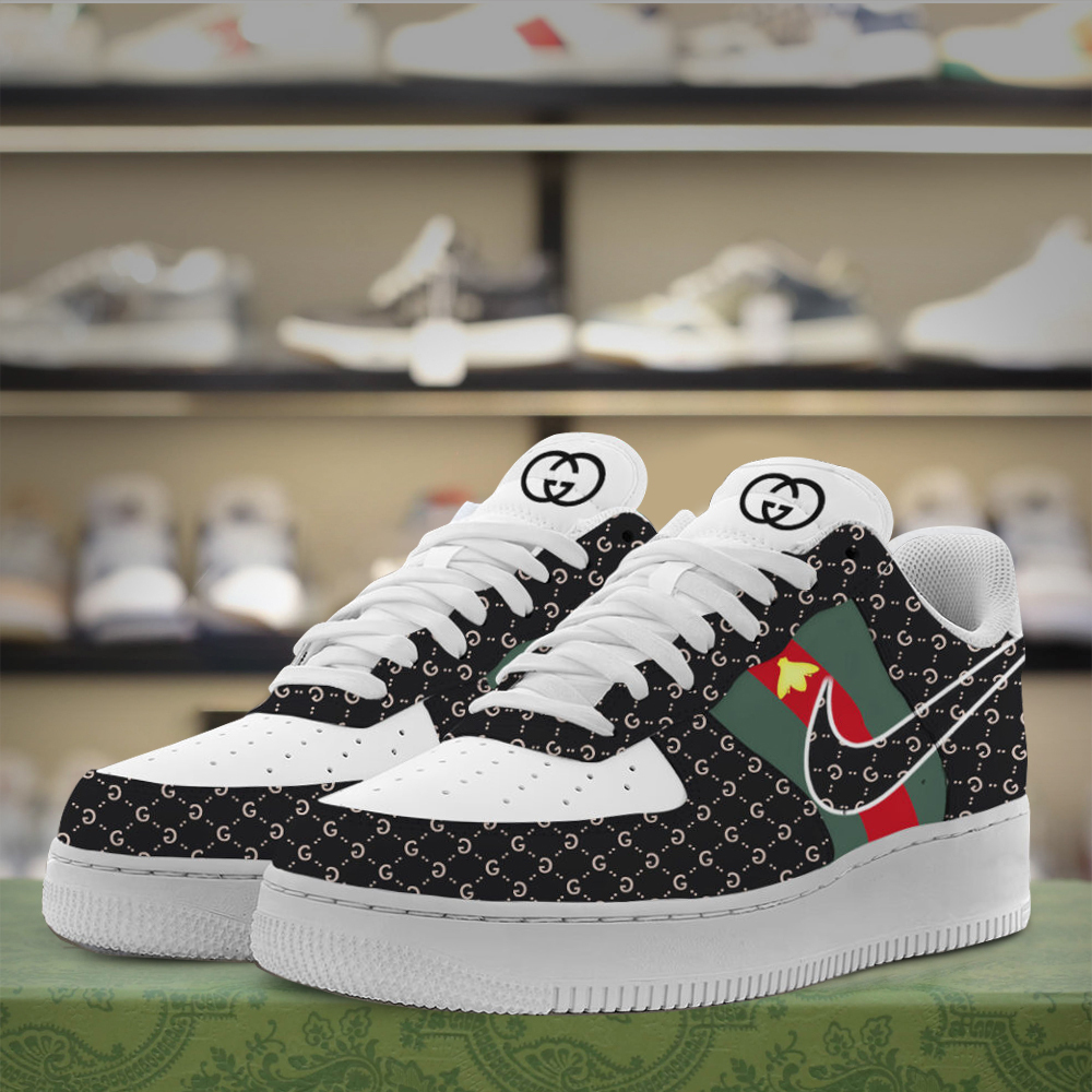 Gucci Nike Bee Black White Luxury Brand Air Force 1 Sneakers Premium Style Shoes Limited Fashion Collection For Men Women