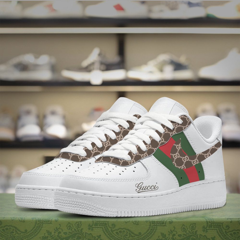 Gucci Nike White Brown Luxury Brand Air Force 1 Sneakers Premium Style Shoes Limited Fashion Collection For Men Women