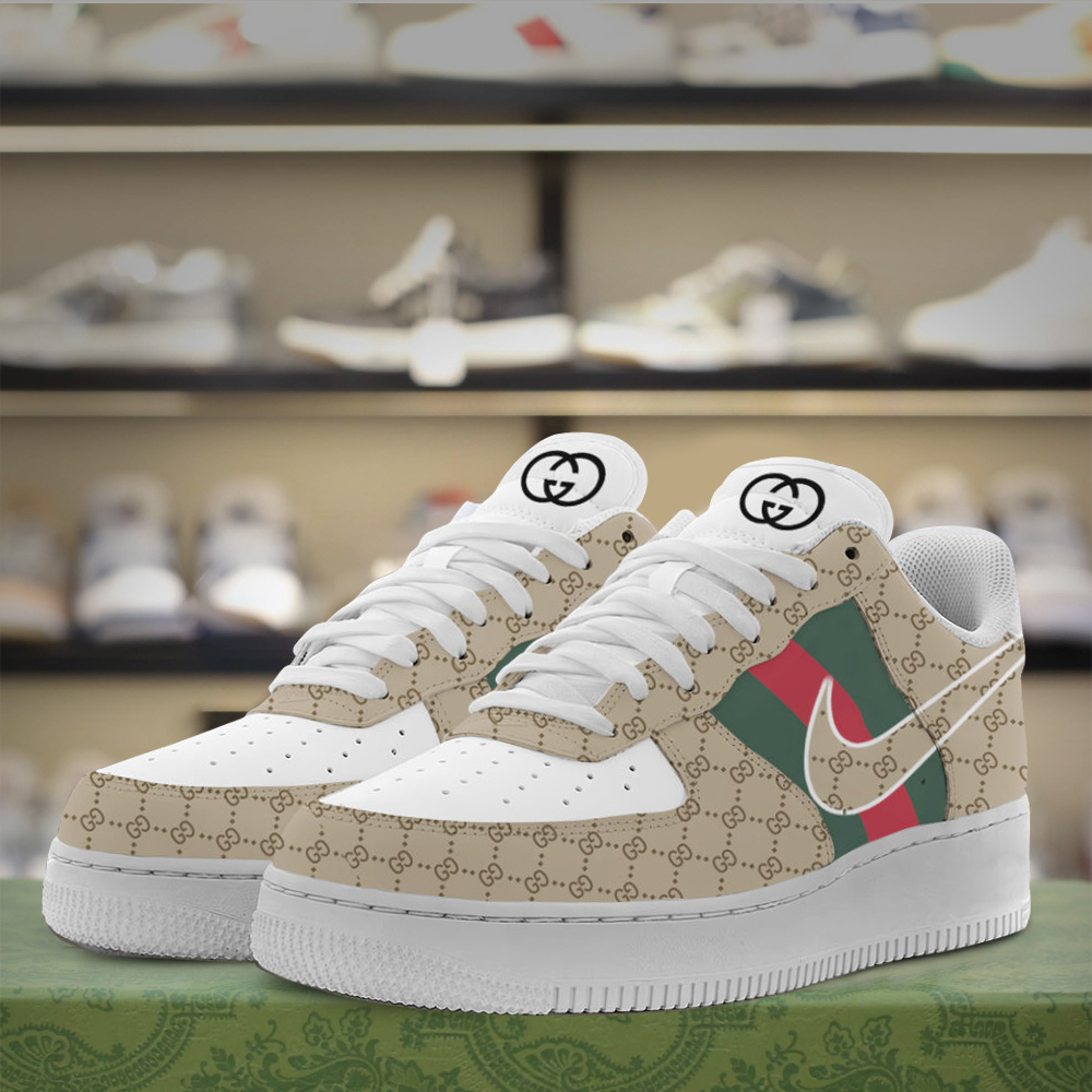 Gucci Nike Beige Luxury Brand Air Force 1 Sneakers Premium Style Shoes Limited Fashion Collection For Men Women