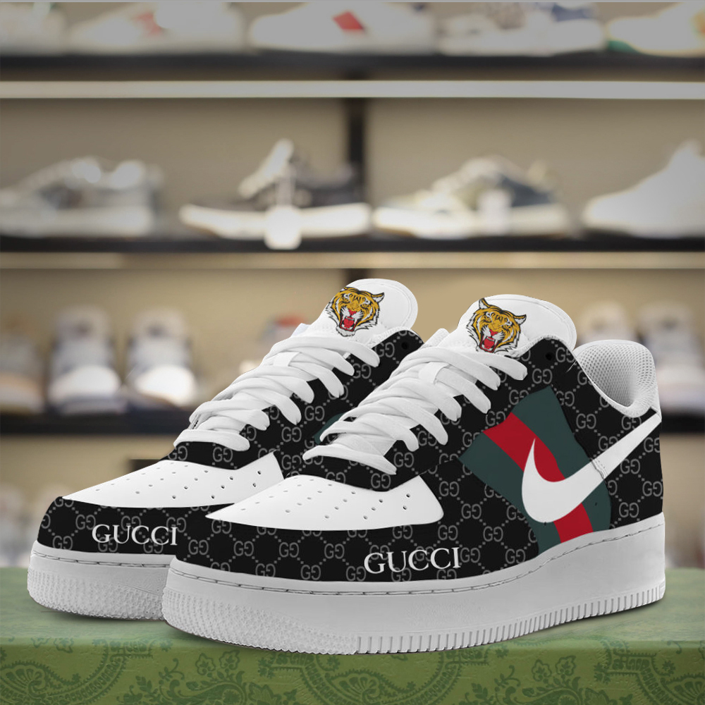 Gucci Nike Tiger Black White Luxury Brand Air Force 1 Sneakers Premium Style Shoes Limited Fashion Collection For Men Women
