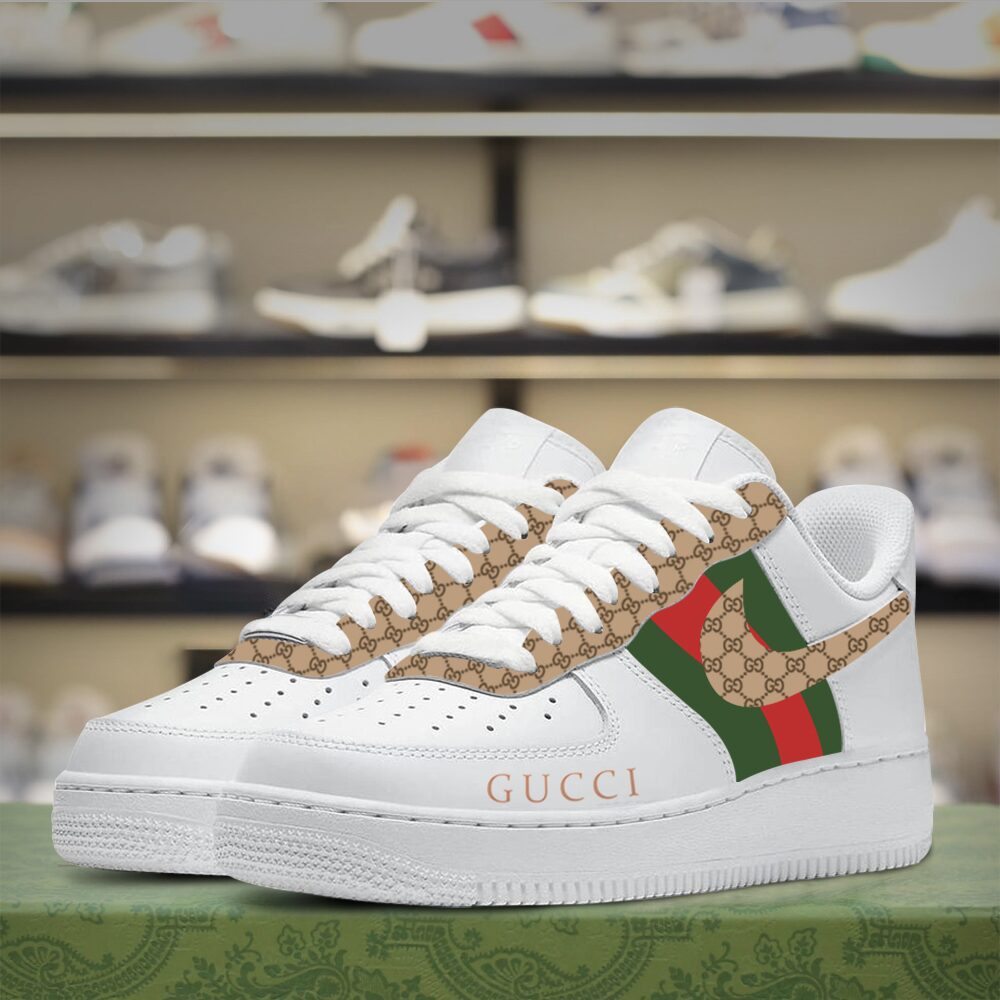 Gucci Nike Logo White Brown Luxury Brand Air Force 1 Sneakers Premium Style Shoes Limited Fashion Collection For Men Women