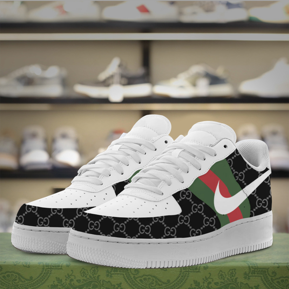 Gucci GC Nike Logo Black White Luxury Brand Premium Air Force 1 Sneakers Fashion Style Shoes Limited Collection For Men Women