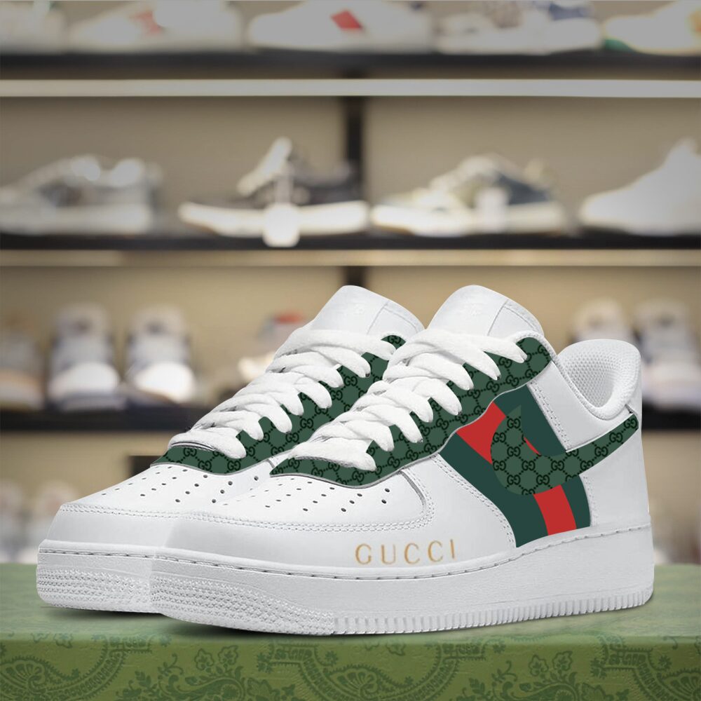 Gucci Nike Green White Luxury Brand Premium Air Force 1 Sneakers Fashion Style Shoes Limited Collection For Men Women