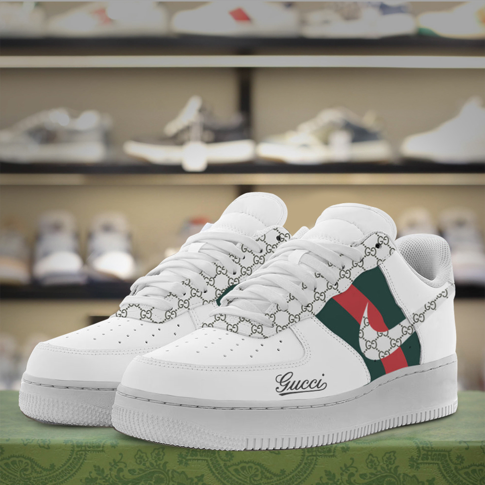 Gucci Nike White Luxury Brand Premium Air Force 1 Sneakers Fashion Style Shoes Limited Collection For Men Women
