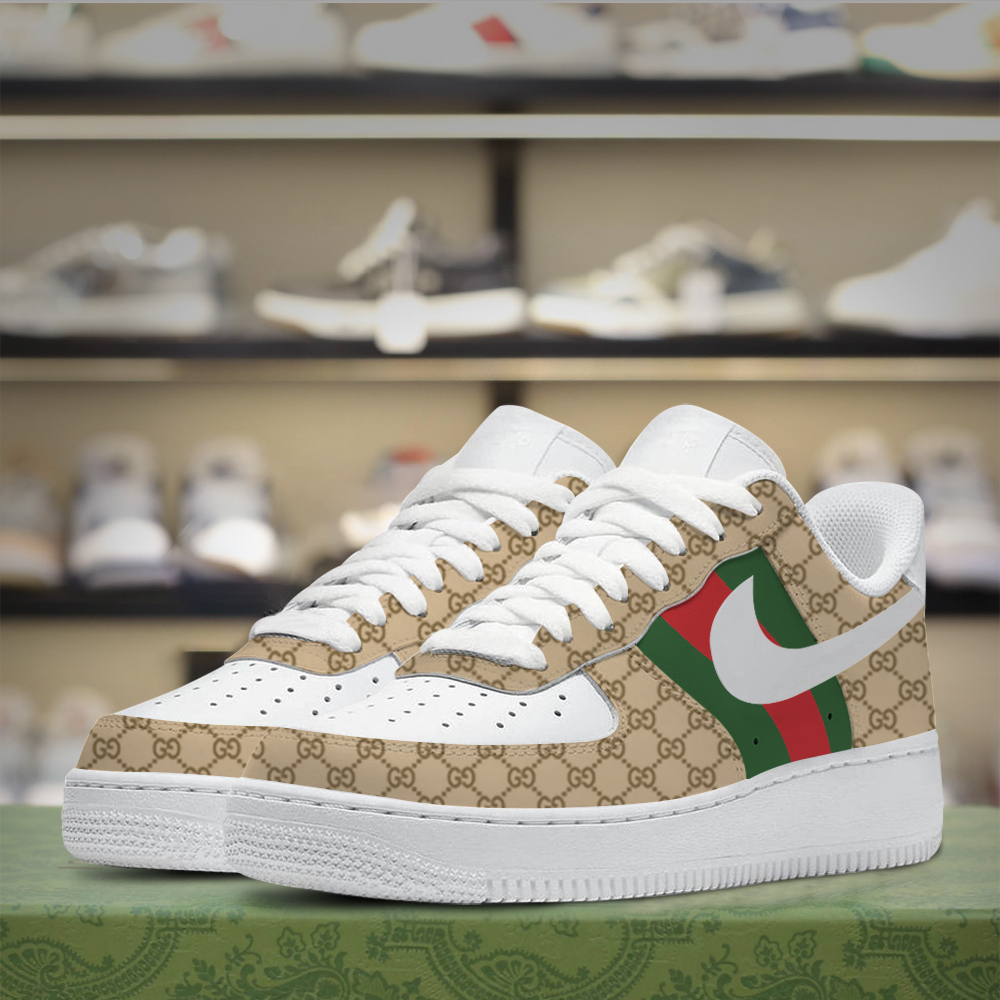 Gucci Nike Stripe Brown Luxury Brand Premium Air Force 1 Sneakers Fashion Style Shoes Limited Collection For Men Women
