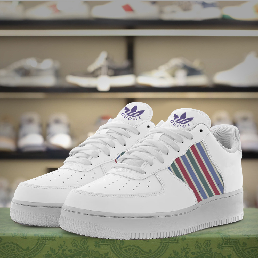 Gucci Nike Stripe White Luxury Brand Premium Air Force 1 Sneakers Fashion Style  Shoes Collection For Men Women