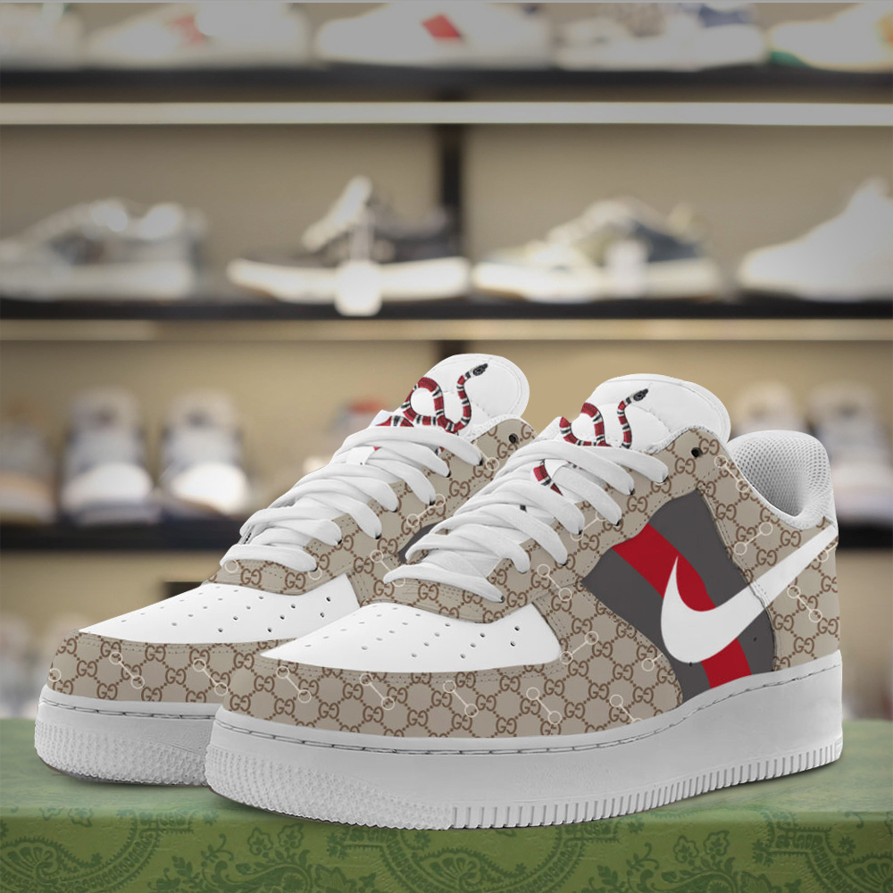 Gucci Nike Snake Brown Luxury Brand Premium Air Force 1 Sneakers Fashion Style Shoes Collection For Men Women