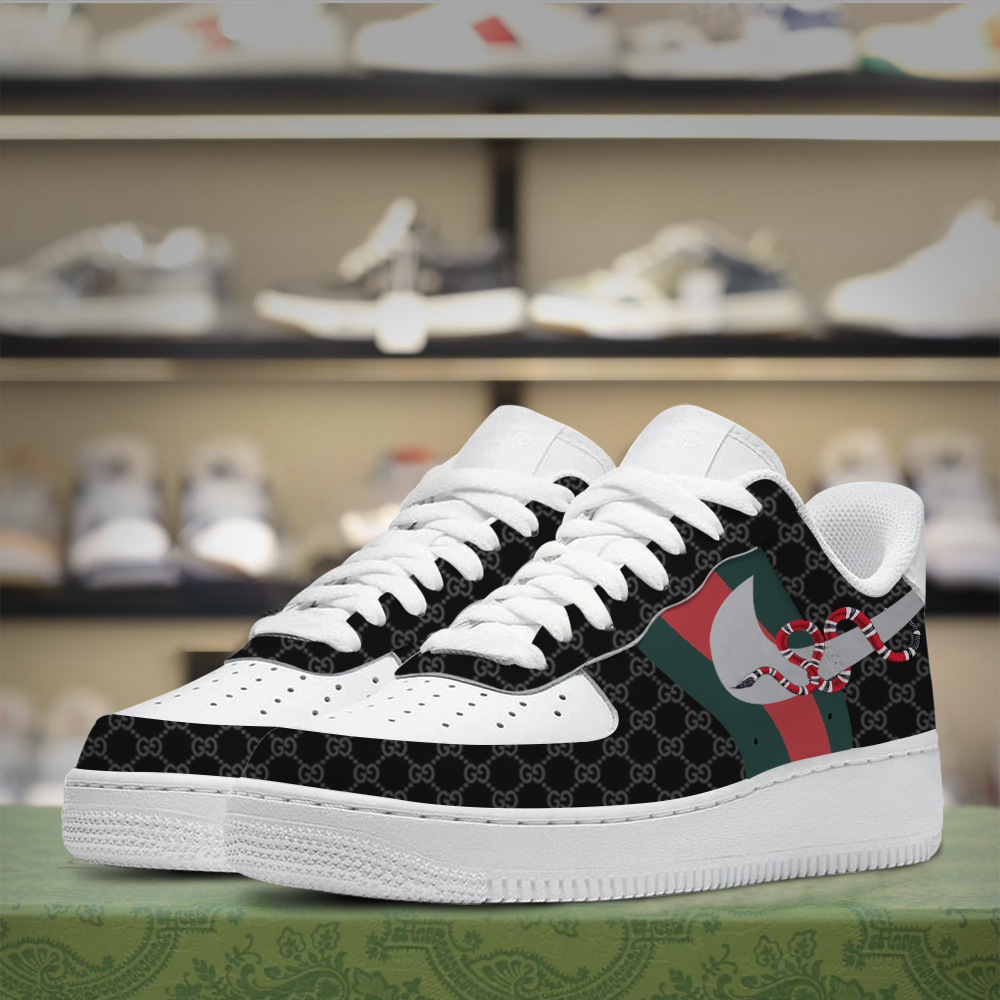 Gucci Nike Snake Black Luxury Brand Premium Air Force 1 Sneakers Fashion Style Shoes Collection For Men Women