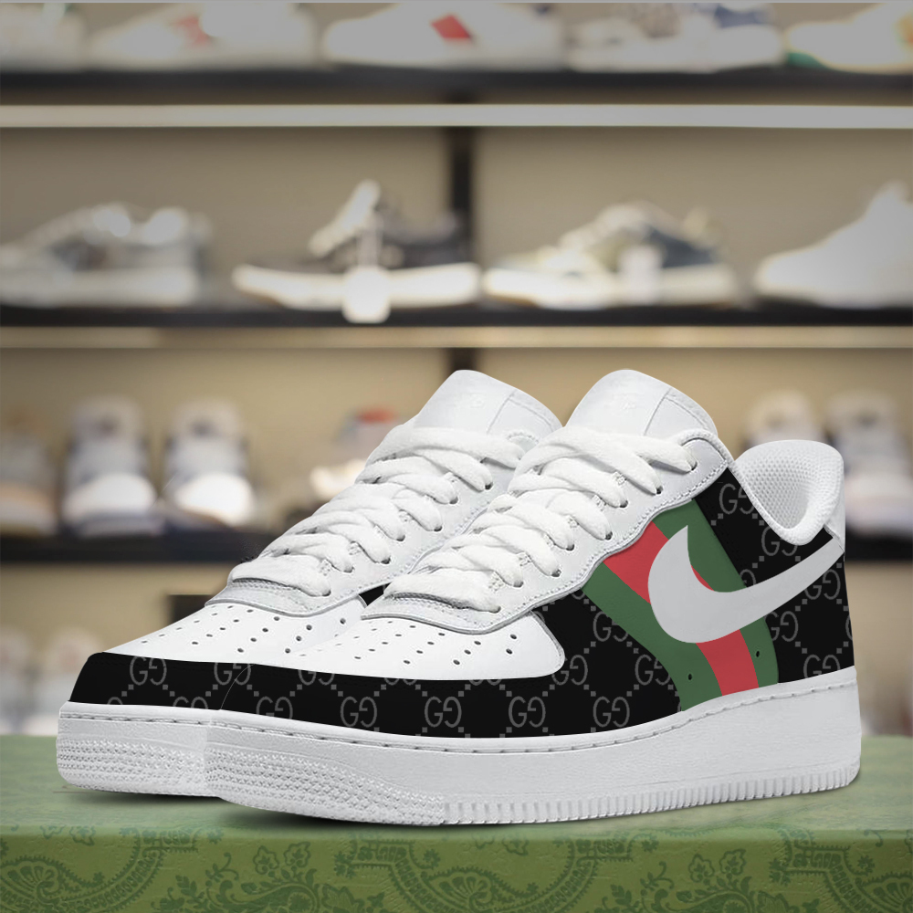 Gucci Nike Black Luxury Brand Premium Air Force 1 Sneakers Fashion Style Shoes Collection For Men Women