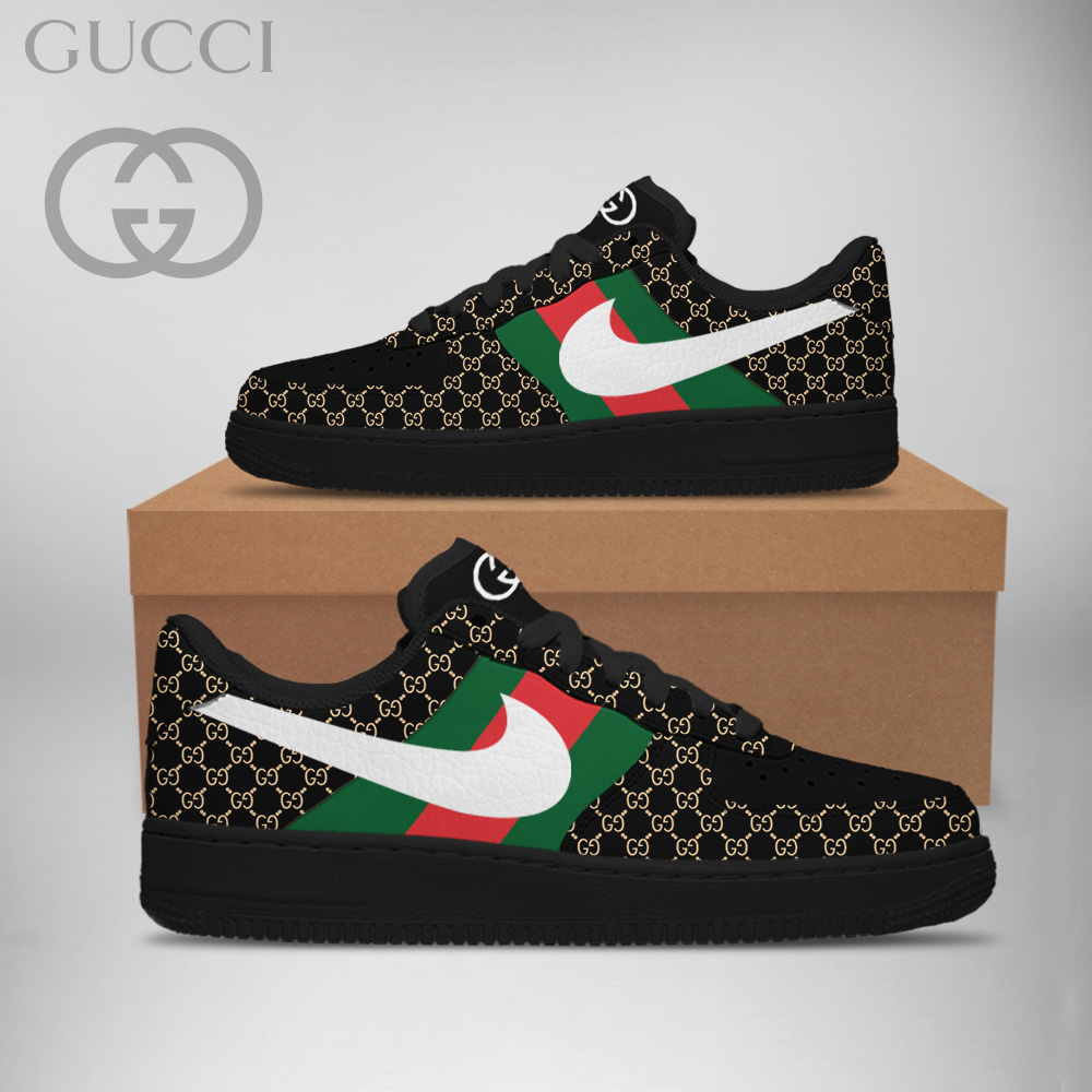 Gucci Nike Stripe Black Luxury Brand Premium Air Force 1 Sneakers Fashion Style Shoes Collection For Men Women
