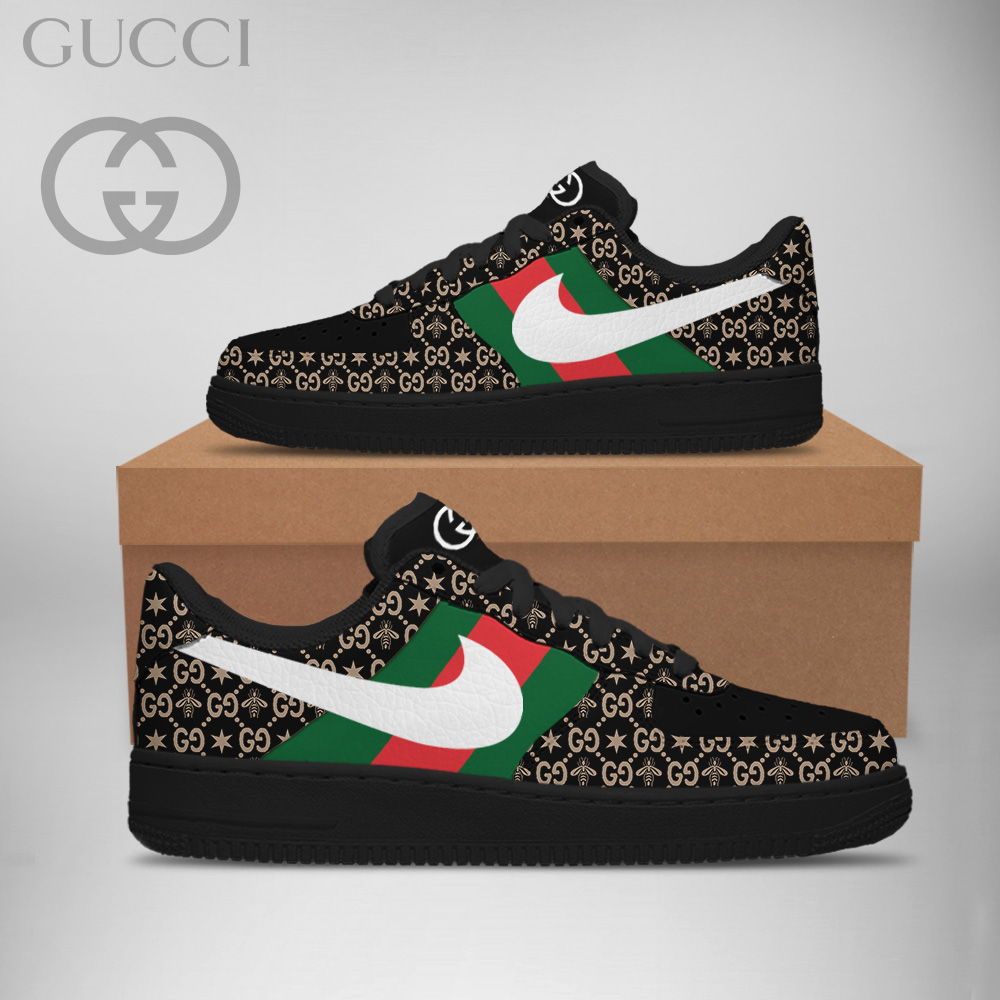 Gucci Nike Bees Black Luxury Brand Premium Air Force 1 Sneakers Fashion Style Shoes Collection For Men Women