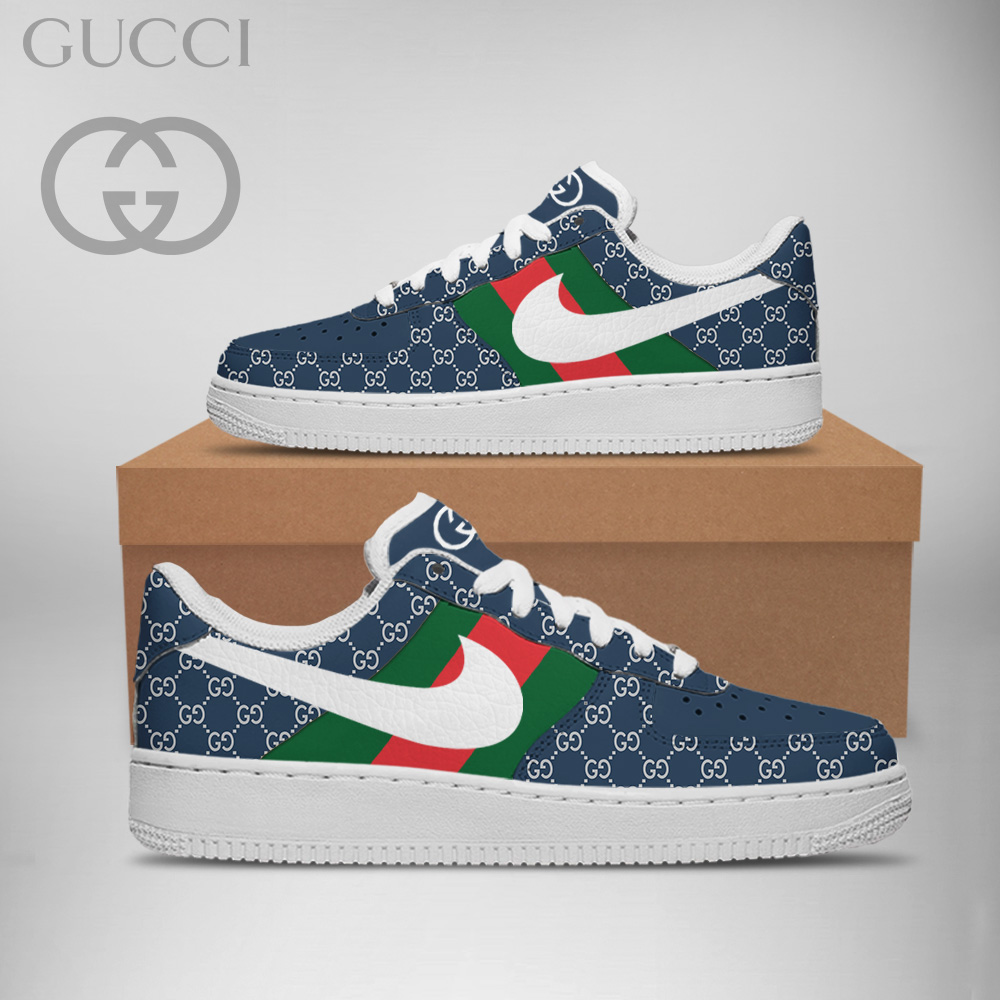 Gucci Nike Stripe Blue Luxury Brand Premium Air Force 1 Sneakers Fashion Style Shoes Collection For Men Women