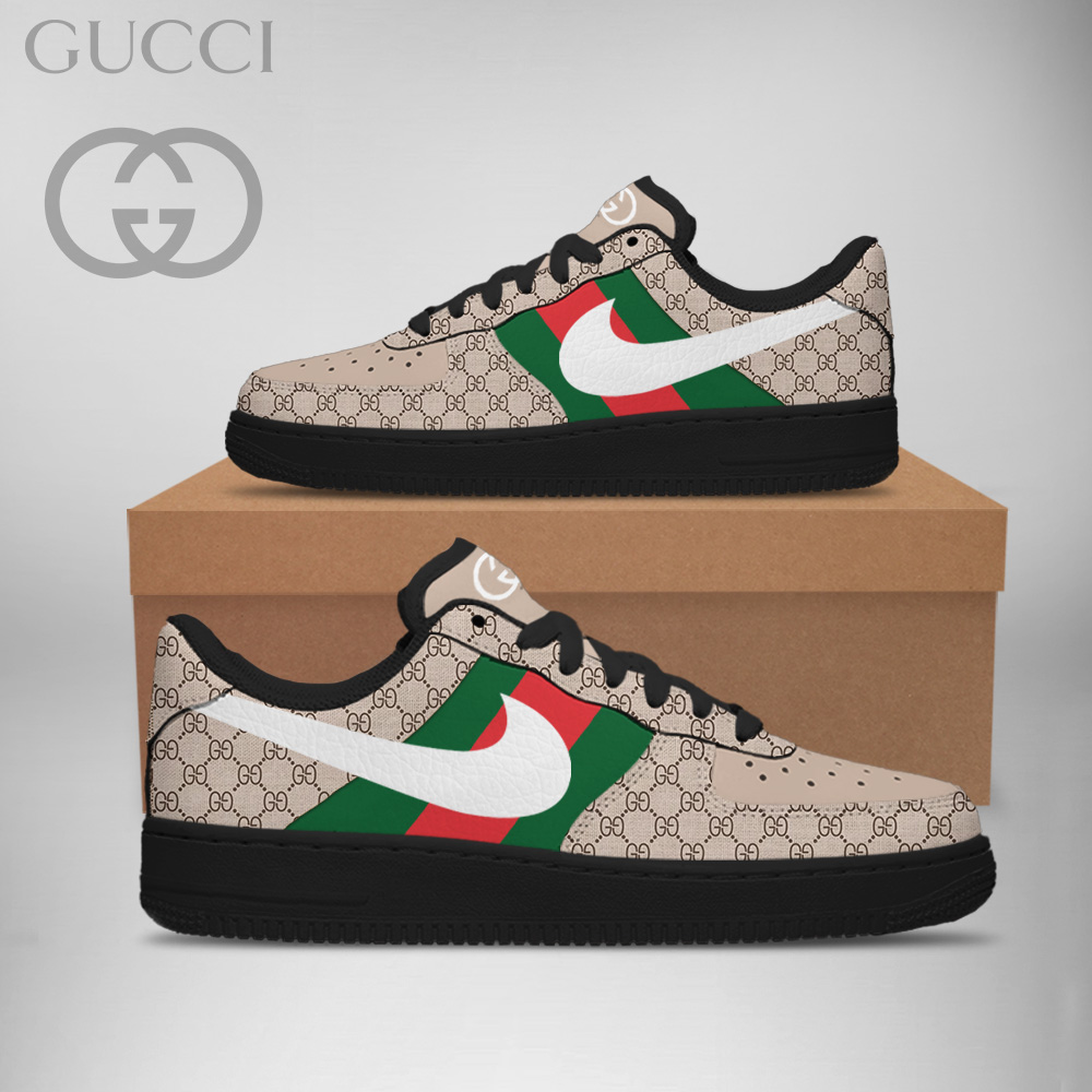 Gucci Nike Stripe Brown Luxury Brand Premium Air Force 1 Sneakers Fashion Style Shoes Collection For Men Women