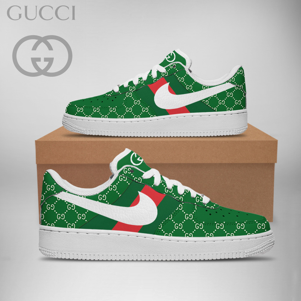 Gucci Nike Stripe Green Luxury Brand Premium Air Force 1 Sneakers Fashion Style Shoes Collection For Men Women