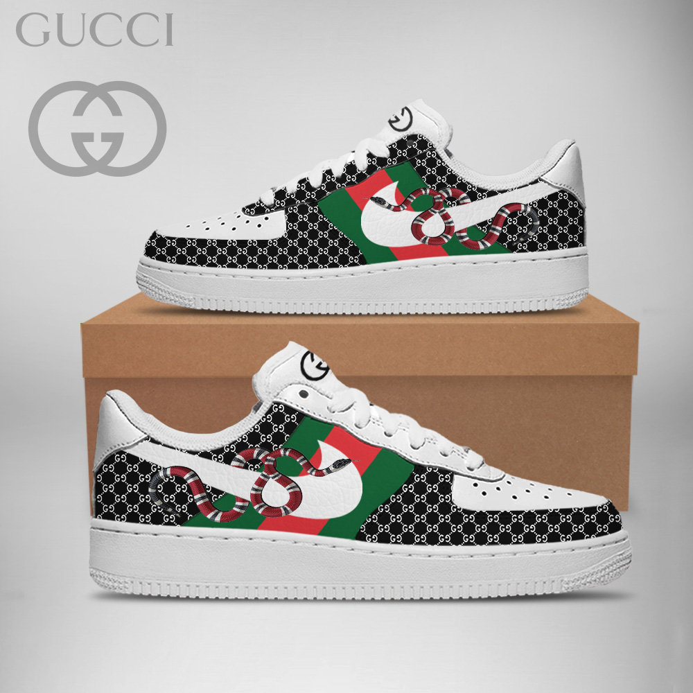 Gucci Nike Snake Black Stripe Luxury Brand Premium Air Force 1 Sneakers Fashion Style Shoes Collection For Men Women