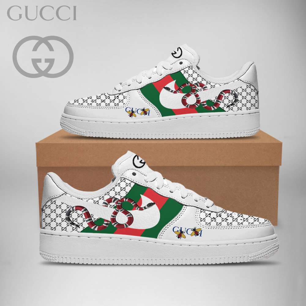 Gucci Nike Snake Bee White Stripe Luxury Brand Premium Air Force 1 Sneakers Fashion Style Shoes Collection For Men Women
