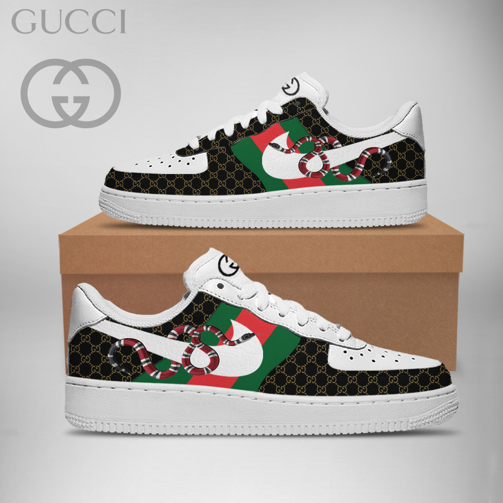 Gucci Nike Snake Black Luxury Brand Premium Air Force 1 Sneakers Fashion Shoes Collection For Men Women