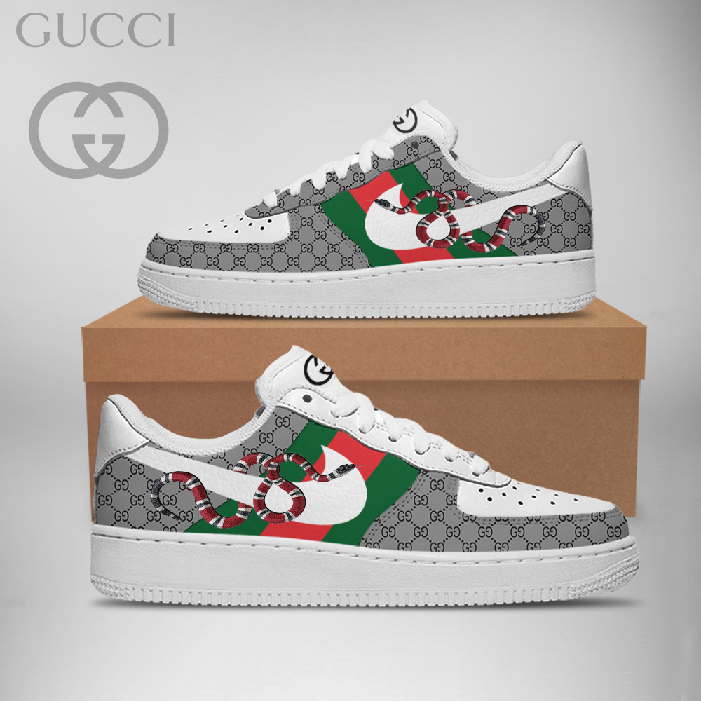 Gucci Nike Snake Grey Luxury Brand Premium Air Force 1 Sneakers Fashion Shoes Collection For Men Women