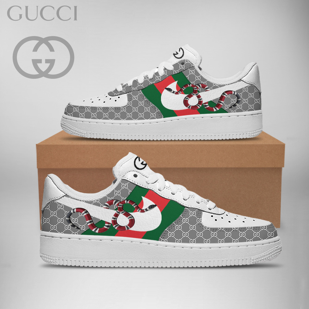 Gucci GC Nike Snake Grey Luxury Brand Premium Air Force 1 Sneakers Fashion Shoes Collection For Men Women