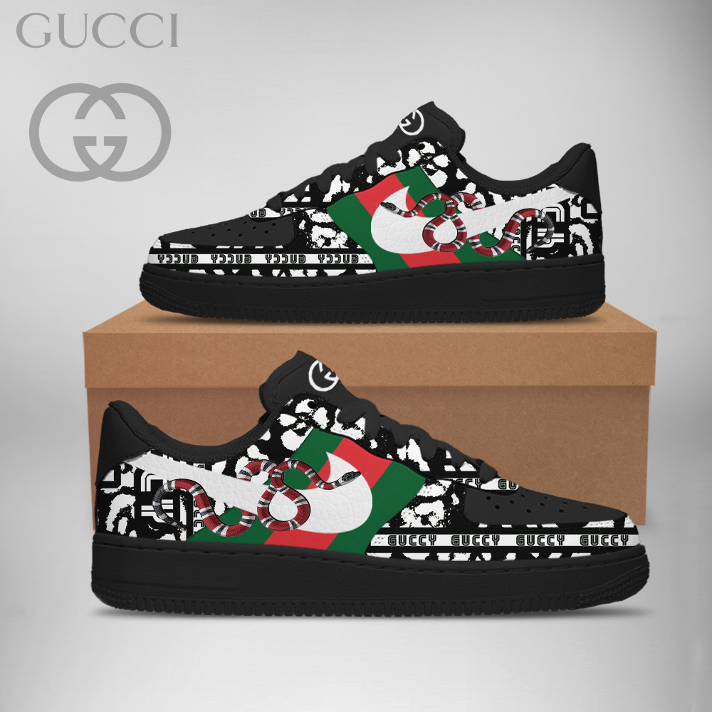 Gucci Nike Logo Snake Black White Luxury Brand Premium Air Force 1 Sneakers Fashion Shoes Collection For Men Women