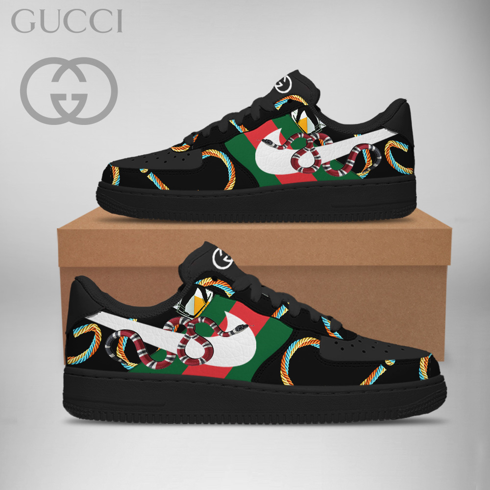 Gucci Nike Logo Snake Black Luxury Brand Premium Air Force 1 Sneakers Fashion Shoes Collection For Men Women