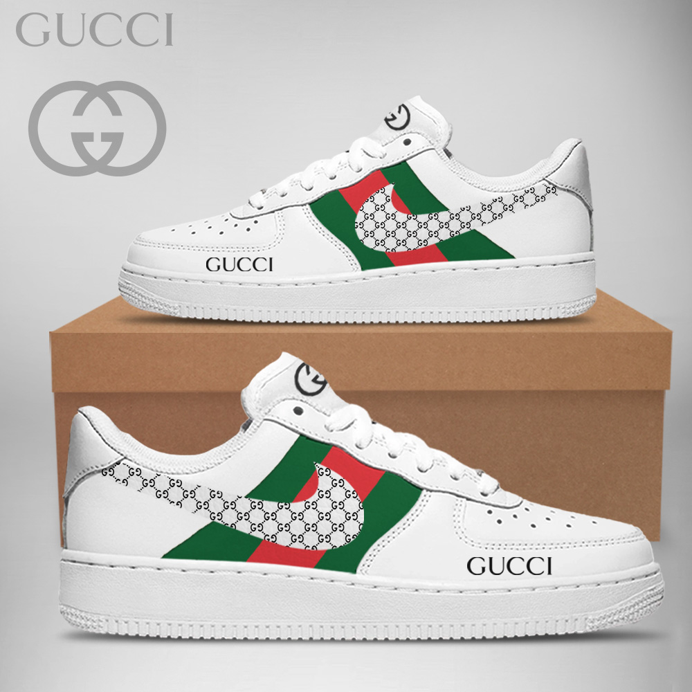 Gucci Nike Stripe Logo White Luxury Brand Premium Air Force 1 Sneakers Fashion Shoes Collection For Men Women