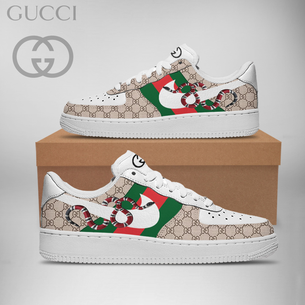 Gucci Nike Brown Stripe Snake Luxury Brand Premium Air Force 1 Sneakers Fashion Shoes Collection For Men Women