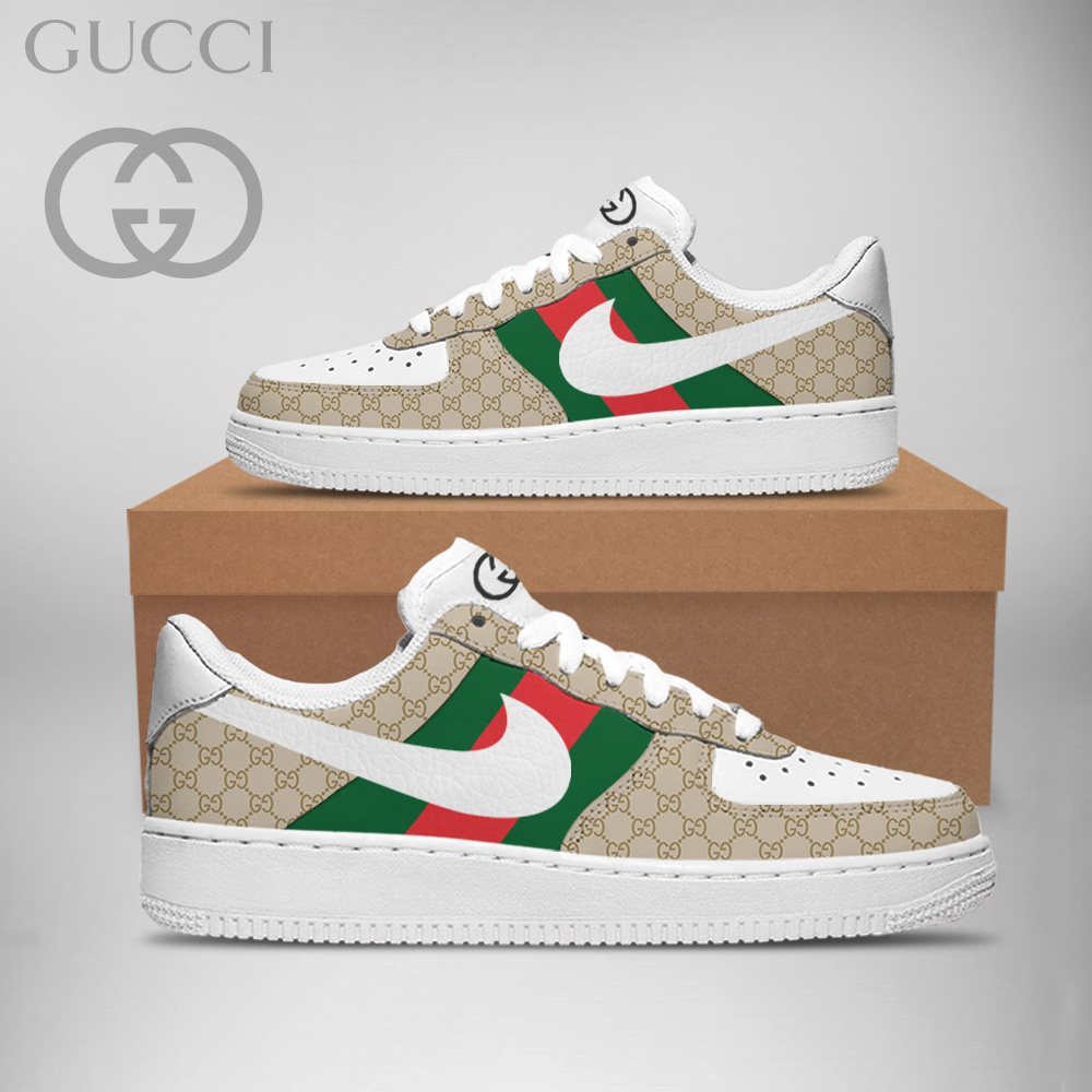 Gucci Nike Beige Stripe Luxury Brand Premium Air Force 1 Sneakers Fashion Shoes Collection For Men Women