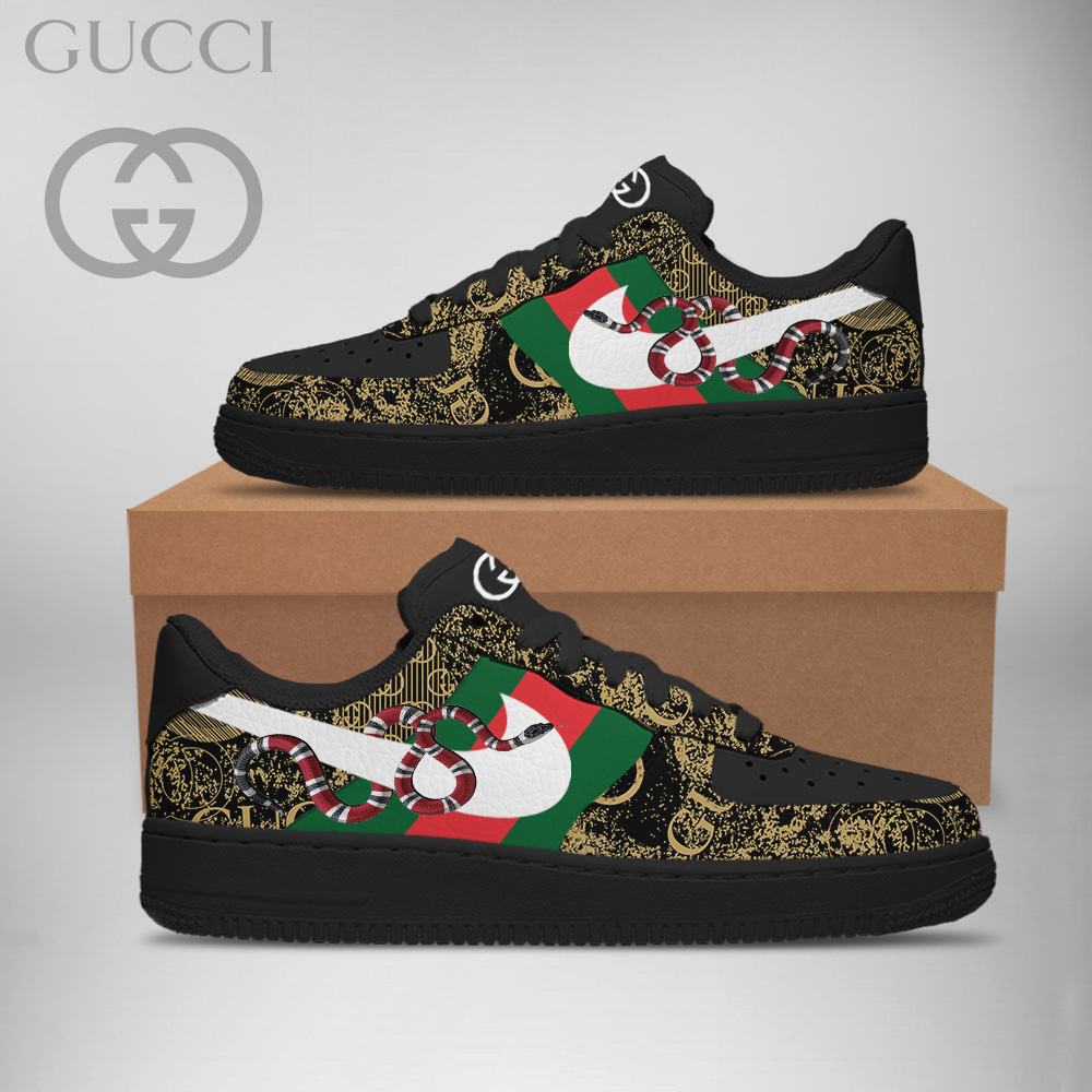 Gucci Nike Yellow Pattern Snake Luxury Brand Premium Air Force 1 Sneakers Fashion Shoes Collection For Men Women