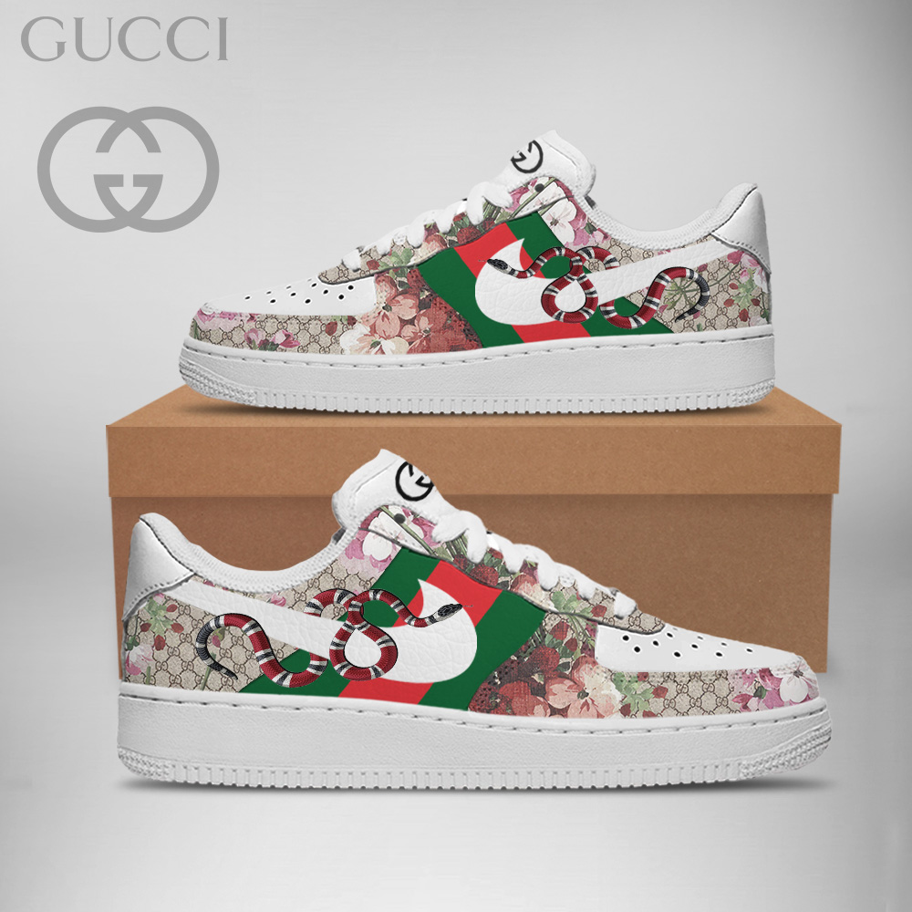 Gucci Nike Flowers Pattern Snake Luxury Brand Premium Air Force 1 Sneakers Fashion Shoes Collection For Men Women