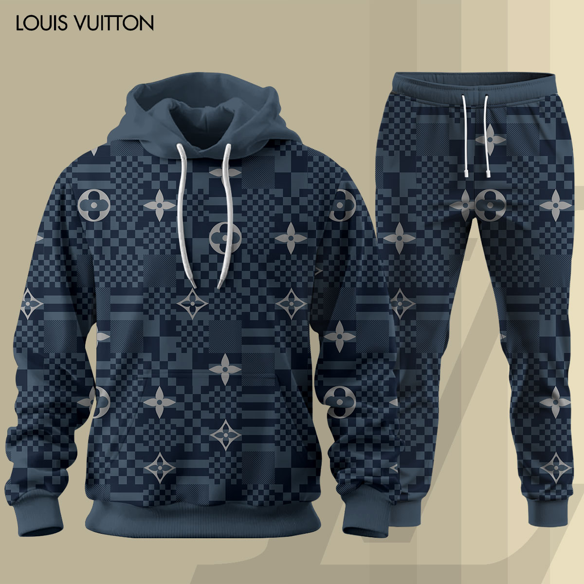 Louis Vuitton LV Pattern Luxury Brand Premium Unisex Hoodie Long Pants Set Fashion Style Clothing Special Outfit For Men Women 