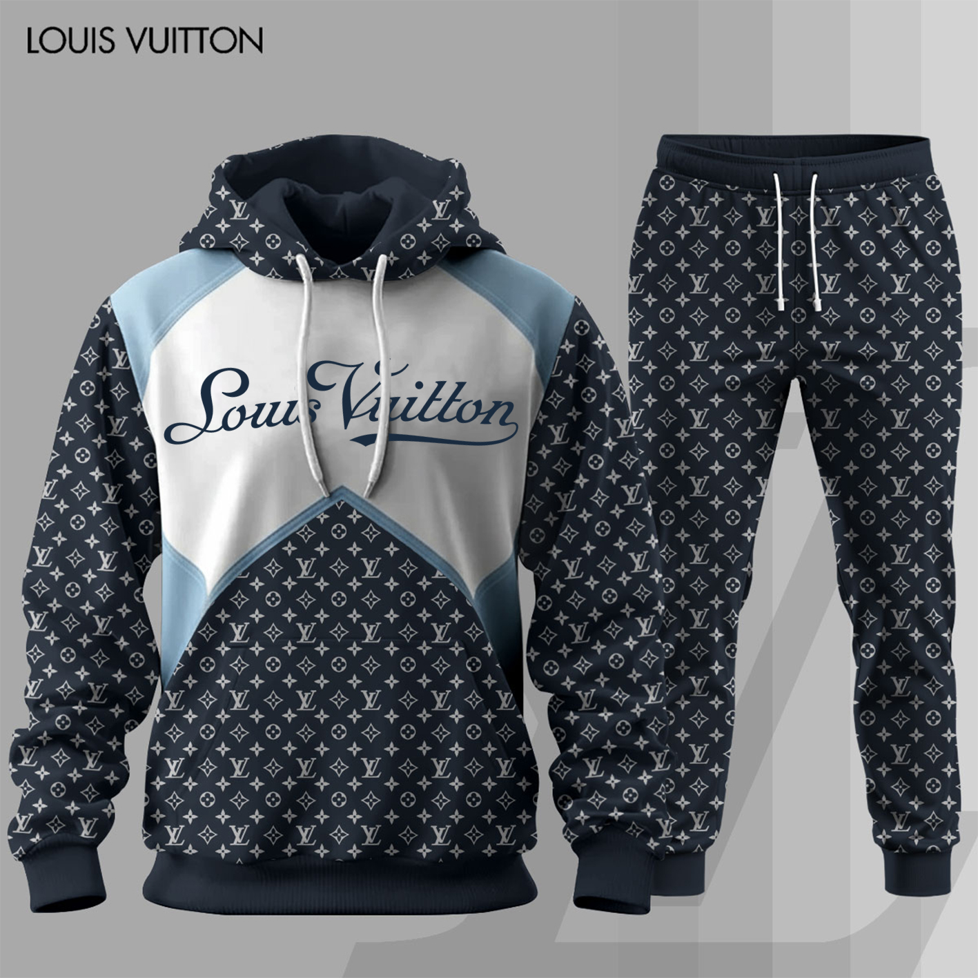 Louis Vuitton Luxury Brand Premium Unisex Hoodie Long Pants Set Fashion Style Clothing Special Outfit For Men Women 
