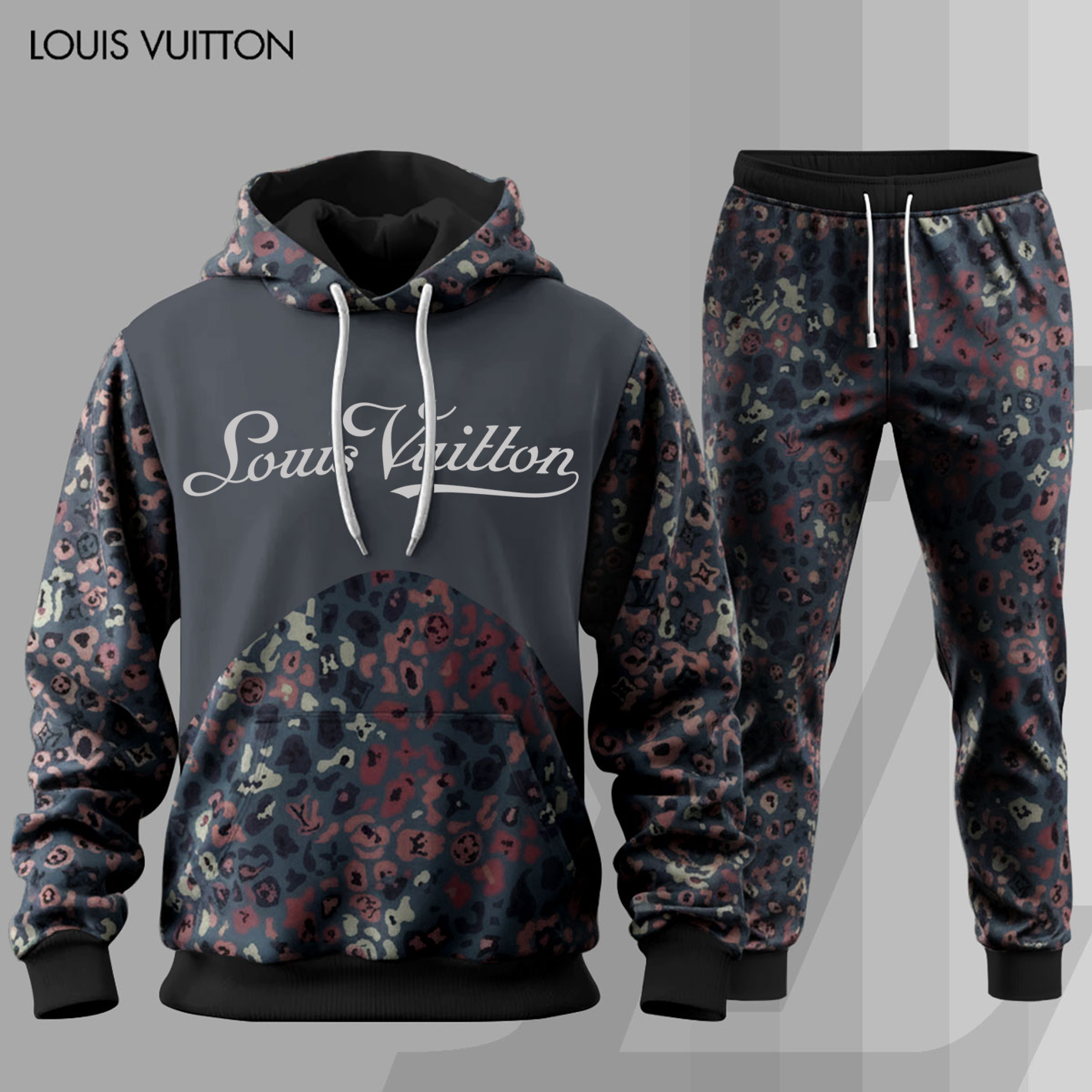 Louis Vuitton LV Pattern Luxury Brand Premium Unisex Hoodie Long Pants Set Fashion Style Special Outfit For Men Women