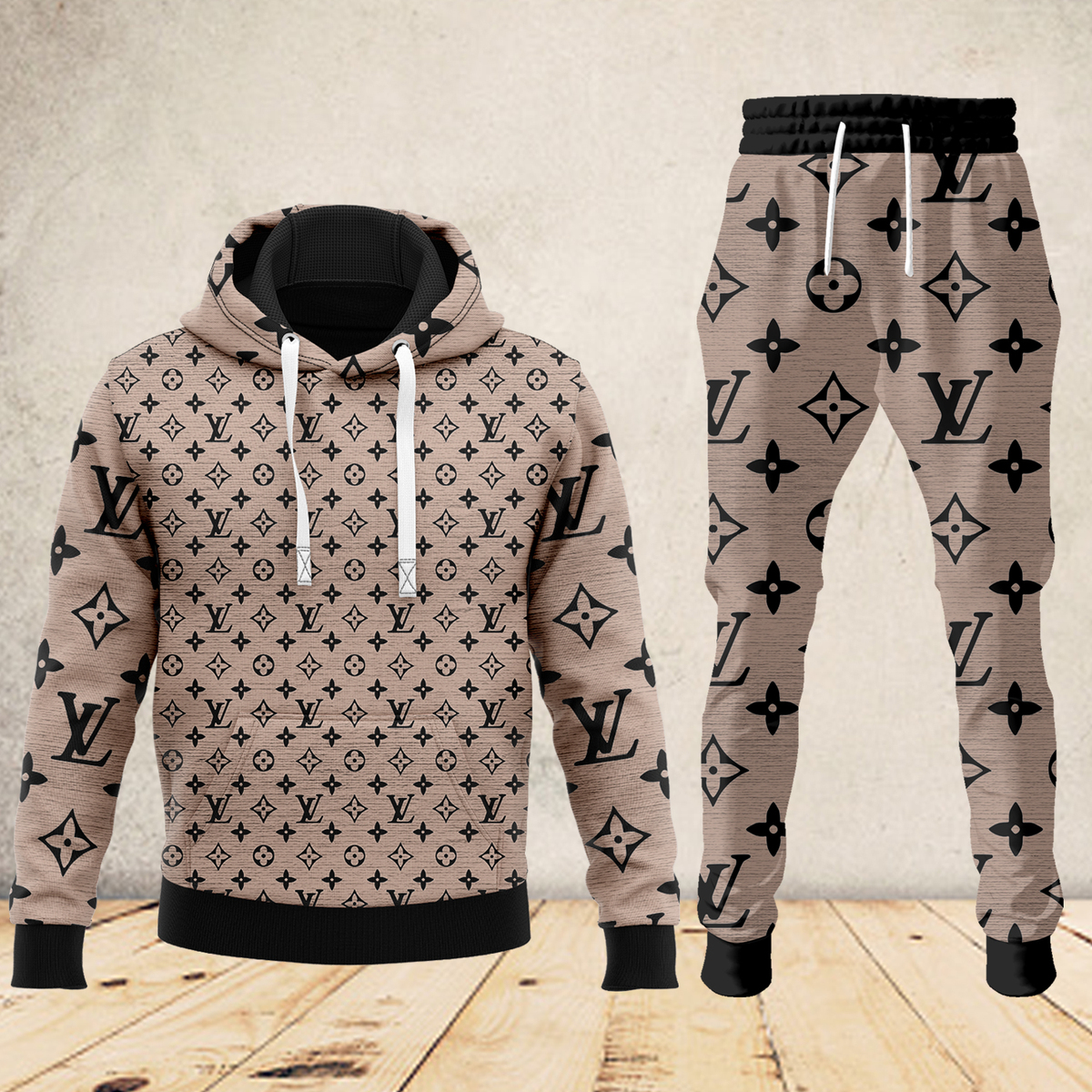 Louis Vuitton LV Brown Luxury Brand Premium Unisex Hoodie Long Pants Set Fashion Outfit Special Clothing For Men Women