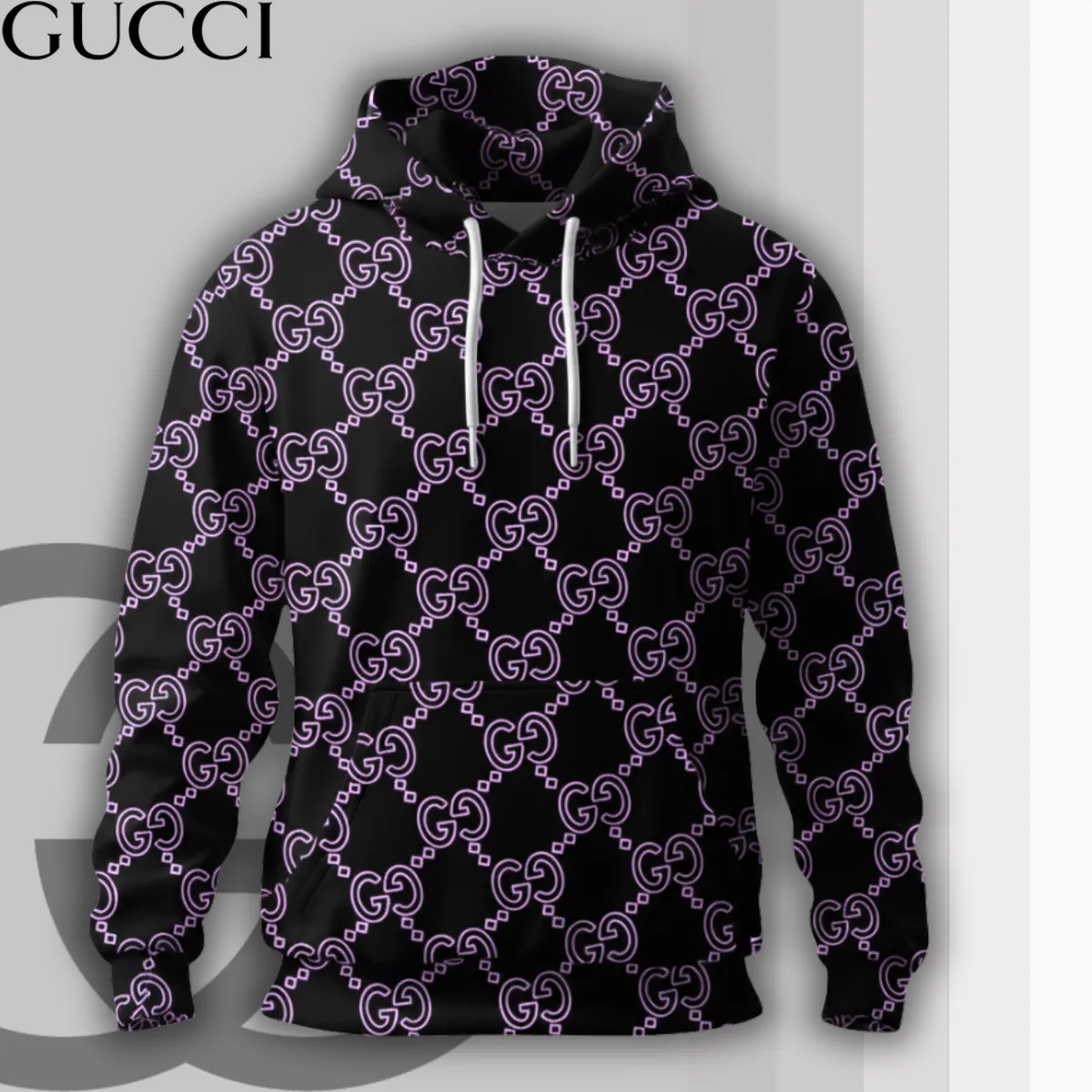 Gucci Purple Pattern Black Luxury Brand Premium Unisex Hoodie Special Collection Fashion Outfit For Men Women