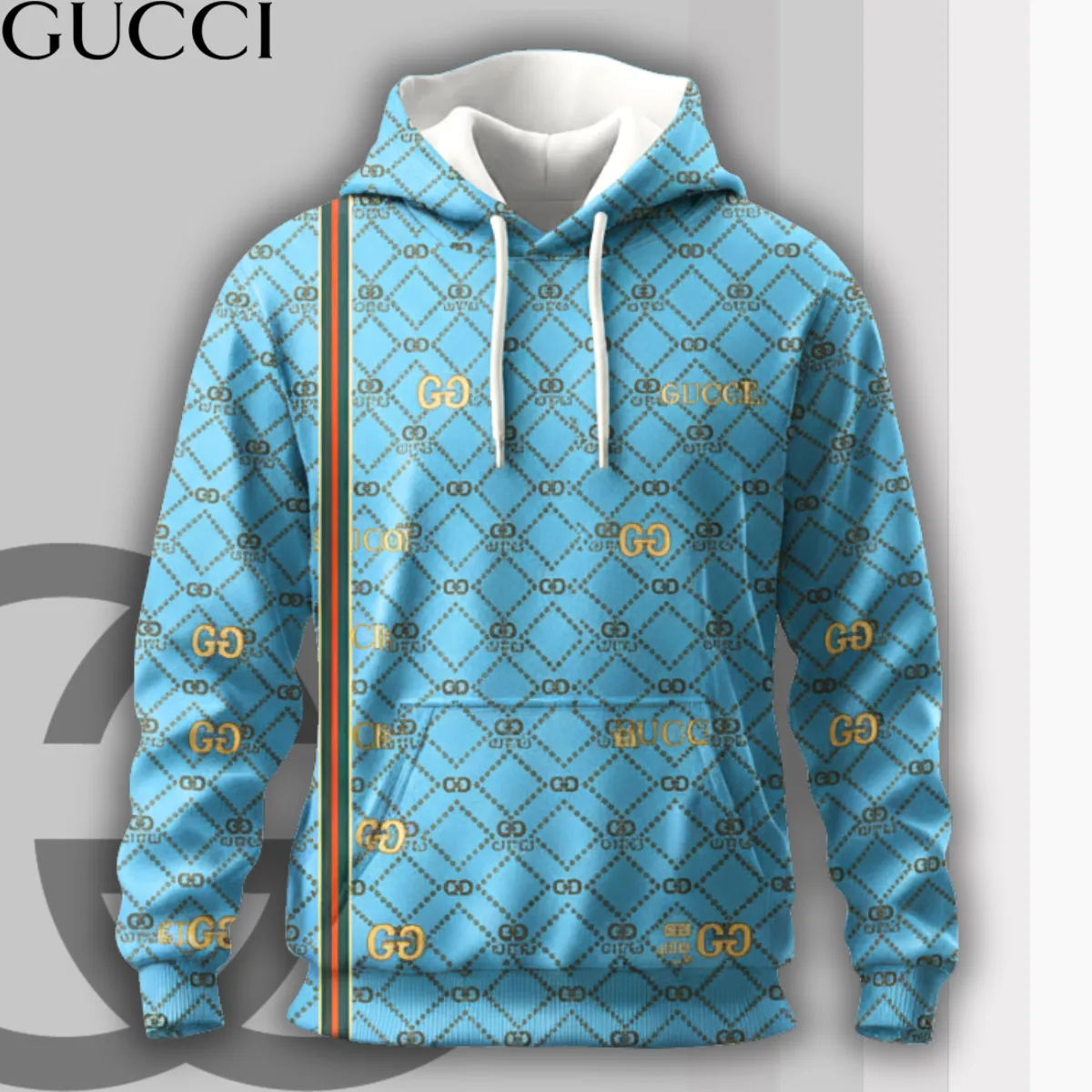 Gucci Pattern Cyan Luxury Brand Premium Unisex Hoodie Special Collection Fashion Outfit For Men Women