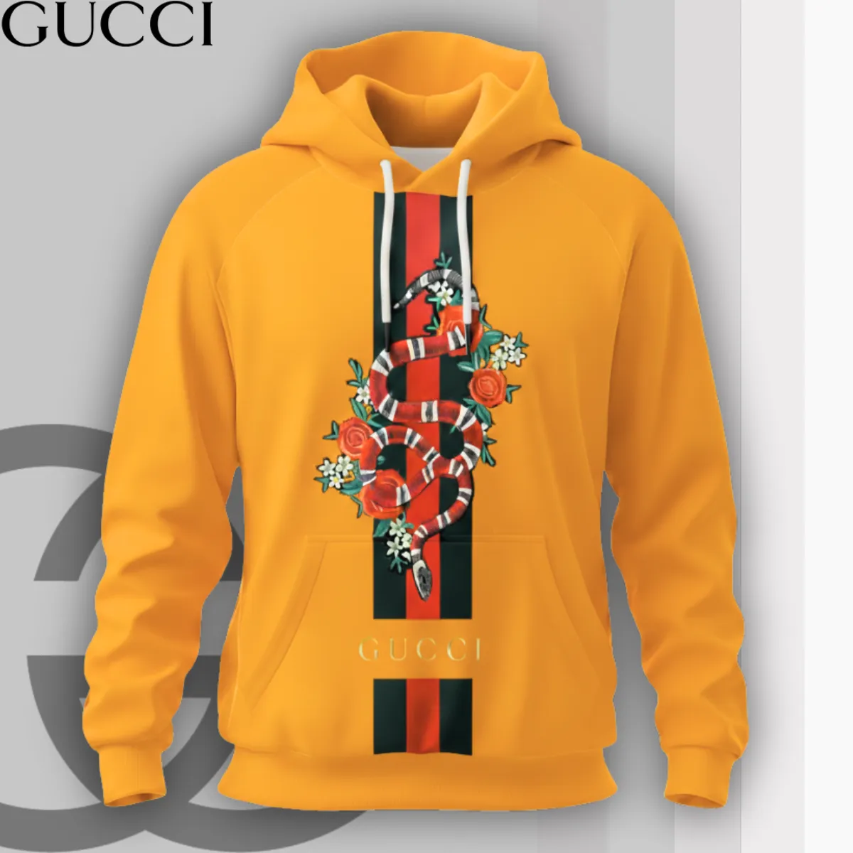 Gucci GC Logo Snake Orange Luxury Brand Premium Unisex Hoodie Special Collection Fashion Outfit For Men Women