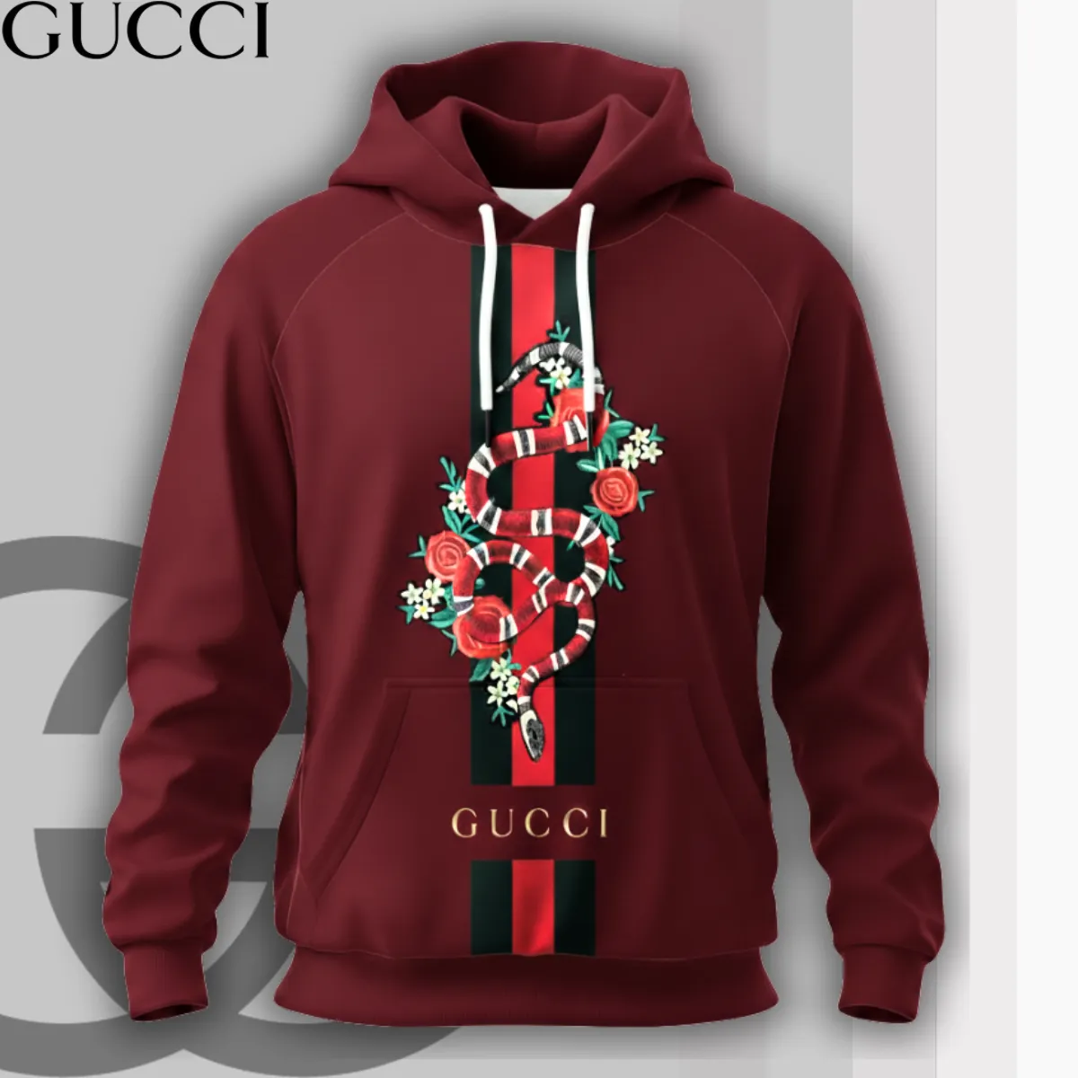 Gucci GC Logo Snake Flowers Red Luxury Brand Premium Unisex Hoodie Special Collection Fashion Outfit For Men Women