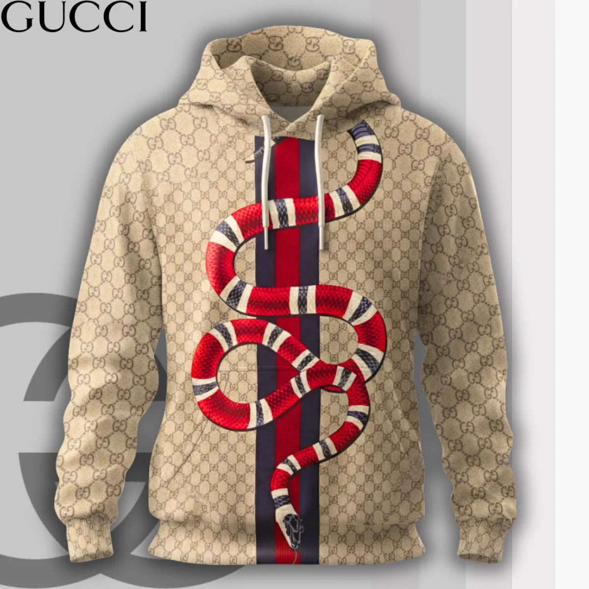 Gucci GC Logo Snake Beige Luxury Brand Premium Unisex Hoodie Special Collection Fashion Outfit For Men Women