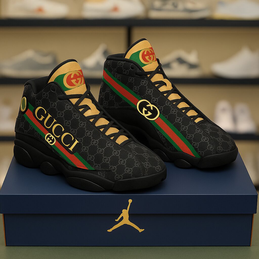 Gucci GC Yellow Logo Black Luxury Brand Premium Air Jordan 13 Sneakers Fashion Style Shoes Special Collection Gifts For Men Women