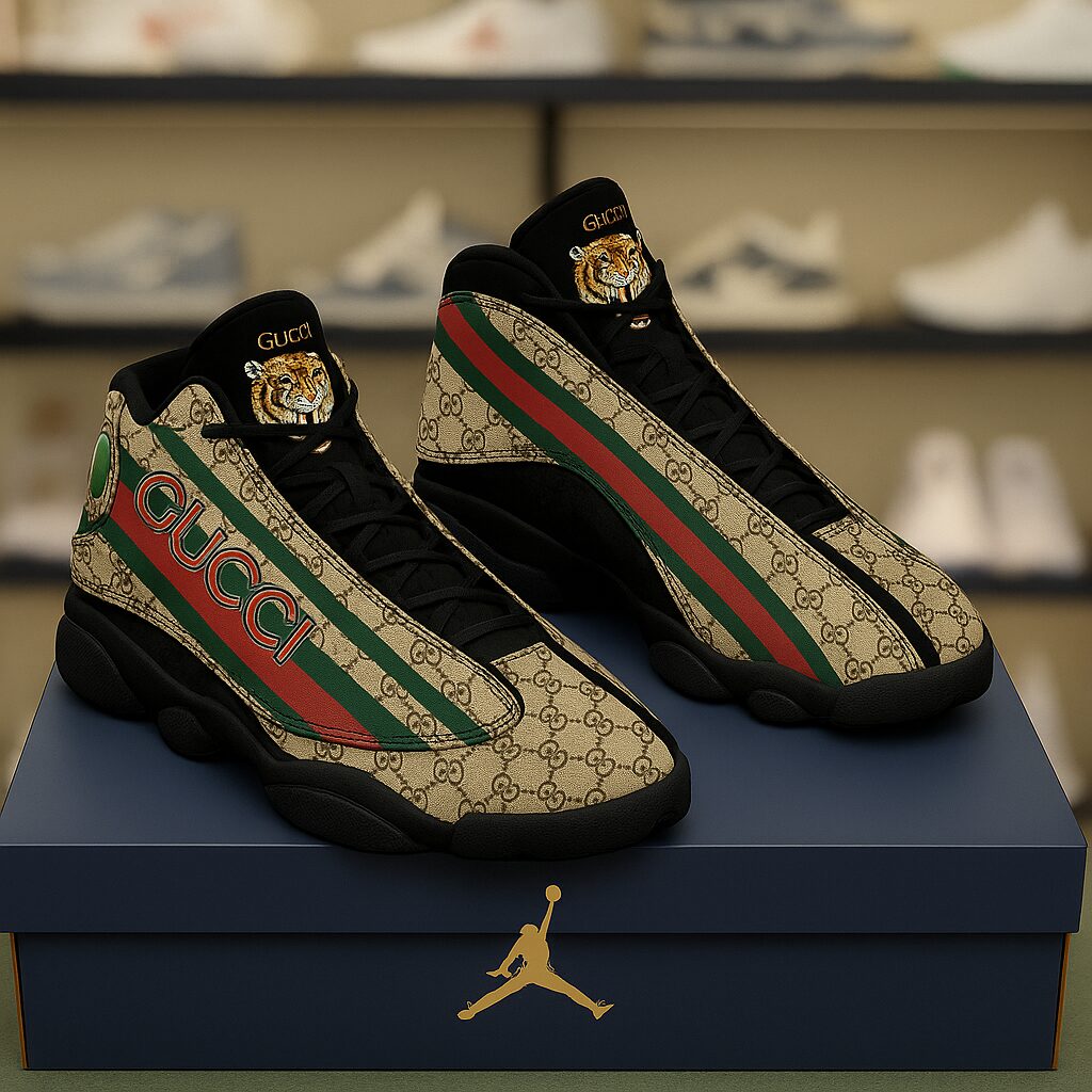 Gucci GC Tiger Red Logo Brown Luxury Brand Premium Air Jordan 13 Sneakers Fashion Shoes Special Collection Gifts For Men Women