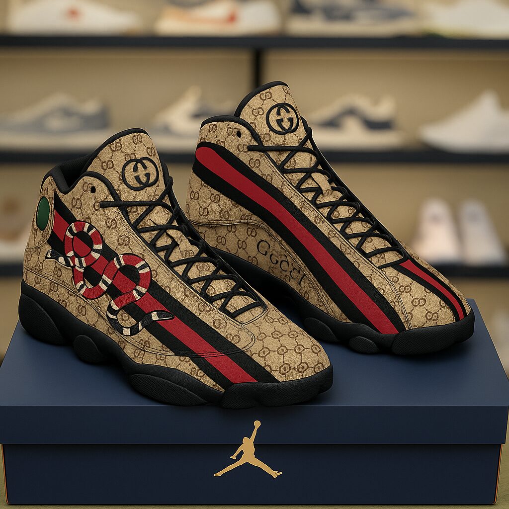 Gucci GC Snake Brown Luxury Brand Premium Air Jordan 13 Sneakers Fashion Shoes Special Collection Gifts For Men Women