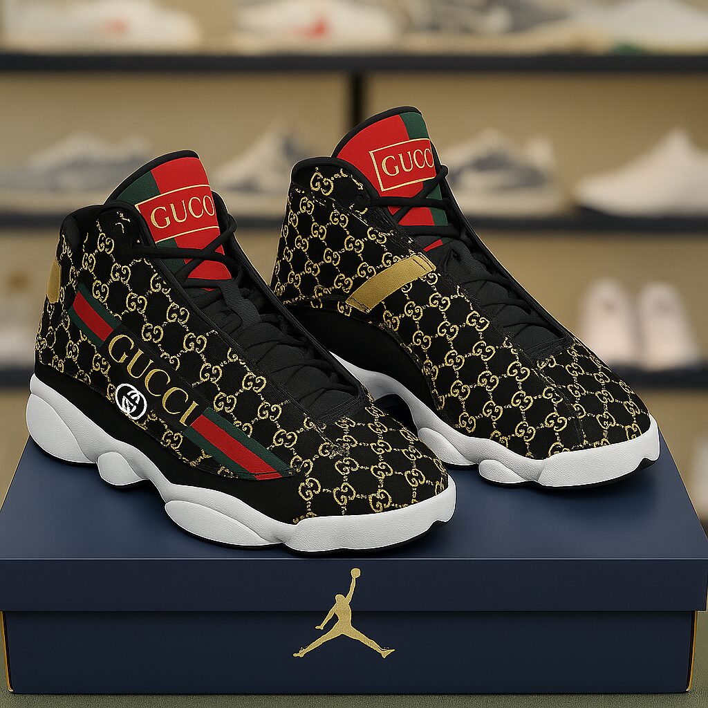 Gucci GC Yellow Pattern Black Luxury Brand Premium Air Jordan 13 Sneakers Fashion Shoes Special Collection Gifts For Men Women