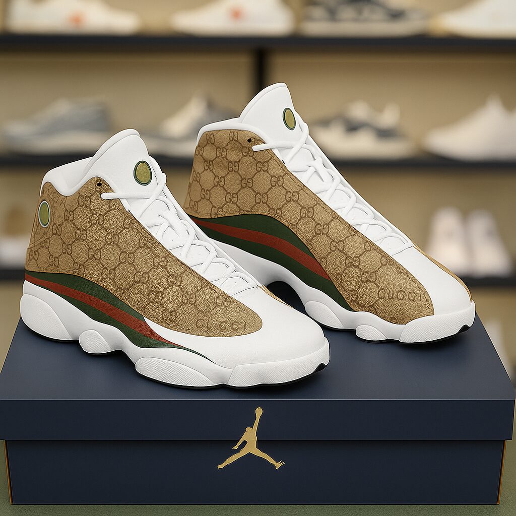Gucci GC Brown Pattern White Luxury Brand Premium Air Jordan 13 Sneakers Fashion Shoes Special Collection Gifts For Men Women