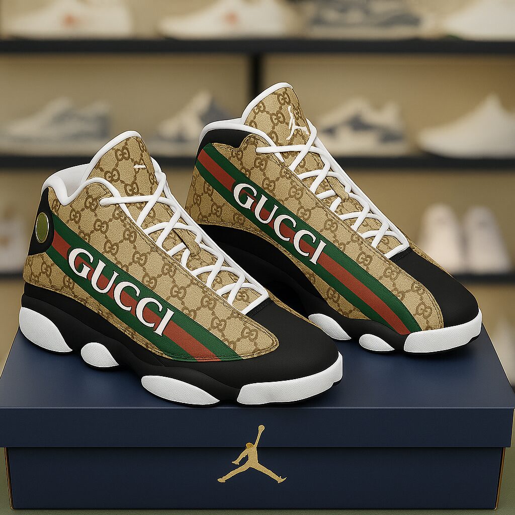 Gucci GC White Logo Brown Luxury Brand Premium Air Jordan 13 Sneakers Fashion Shoes Special Collection Gifts For Men Women