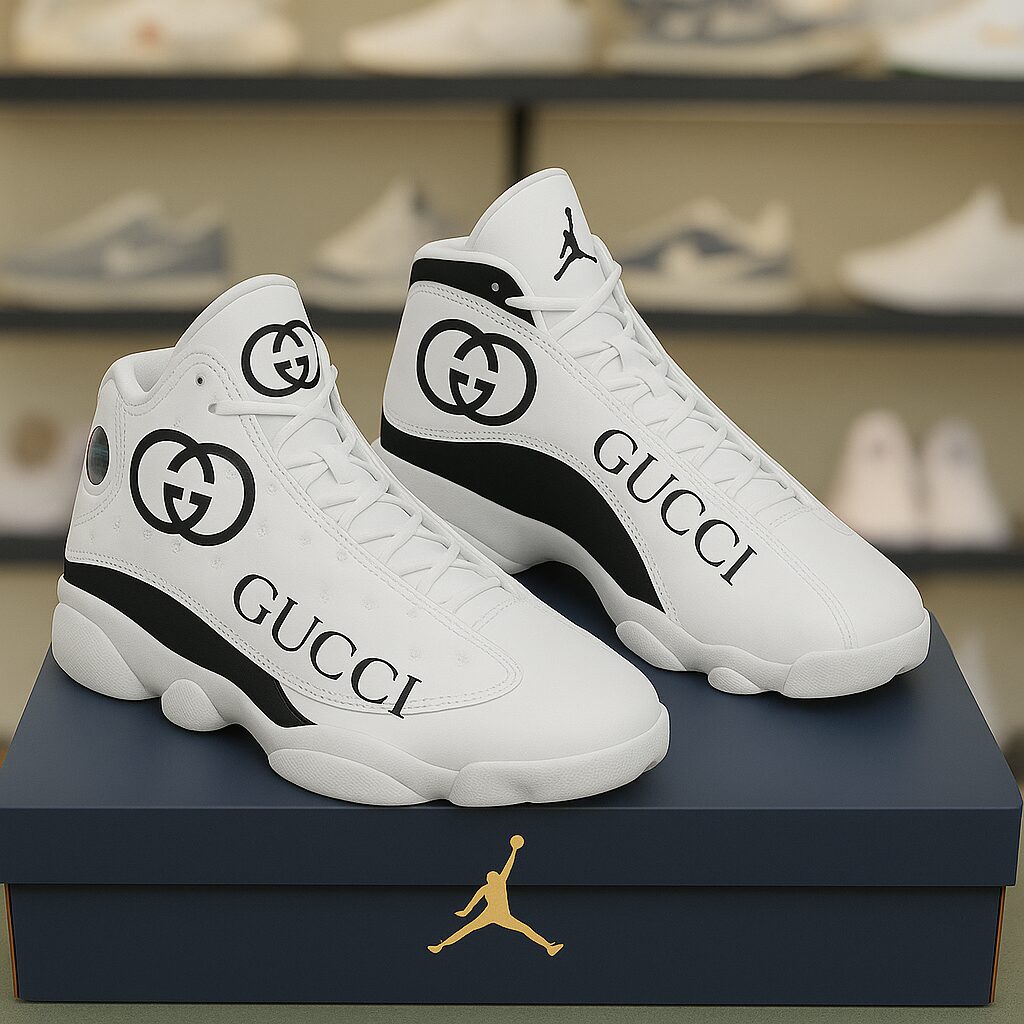 Gucci GC Logo White Luxury Brand Premium Air Jordan 13 Sneakers Fashion Shoes Special Collection Gifts For Men Women